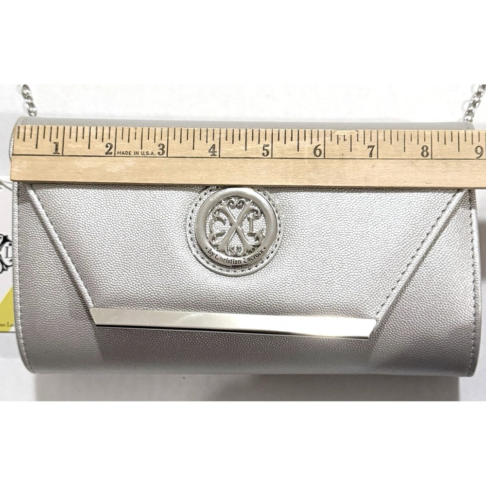 CXL By Christian Lacroix Glam Caviar Clutch Silver With Detachable Chain Bag - Picture 8 of 11